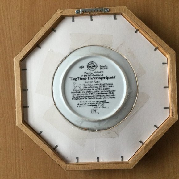 Dog Tired-The Springer Spaniel octagonal wood frame collector plate cute dog - Picture 6 of 6